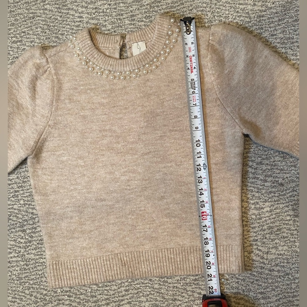 Joie Puff Short Sleeve Beige Spring Sweater with Pearl Detail Small NWT Soft - Picture 7 of 10